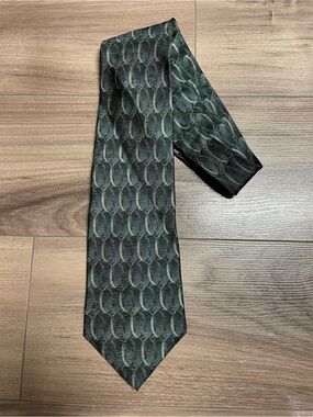 Oscar de la Renta Dark Green and Black Patterned Silk Tie